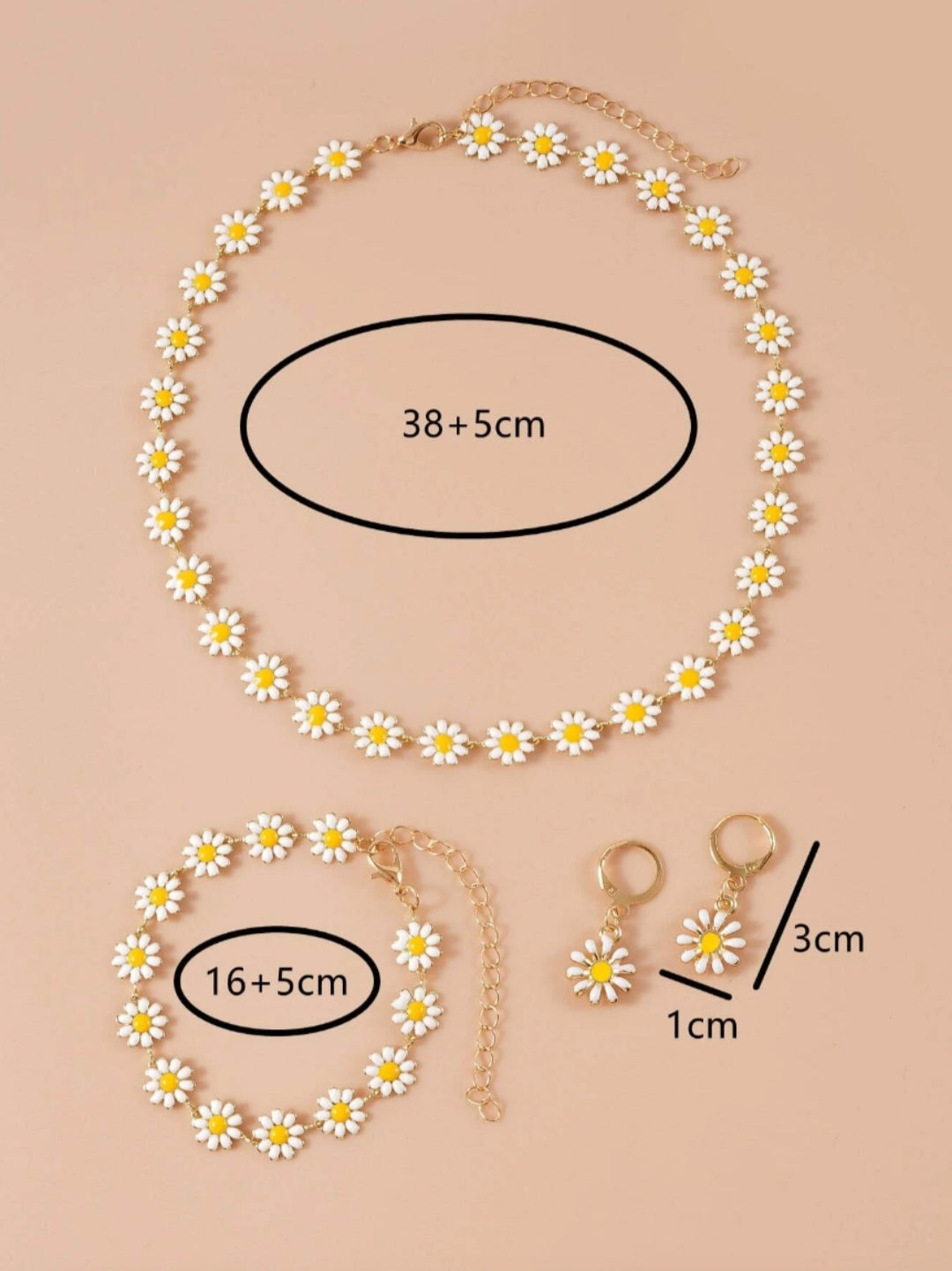 Gold Daisy Set - Necklace, Earrings and Bracelet