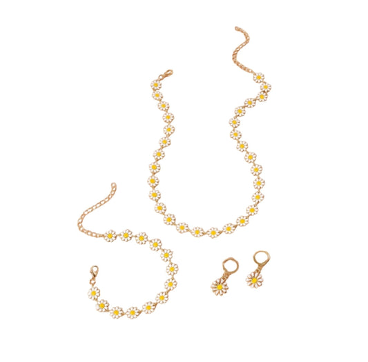 Gold Daisy Set - Necklace, Earrings and Bracelet