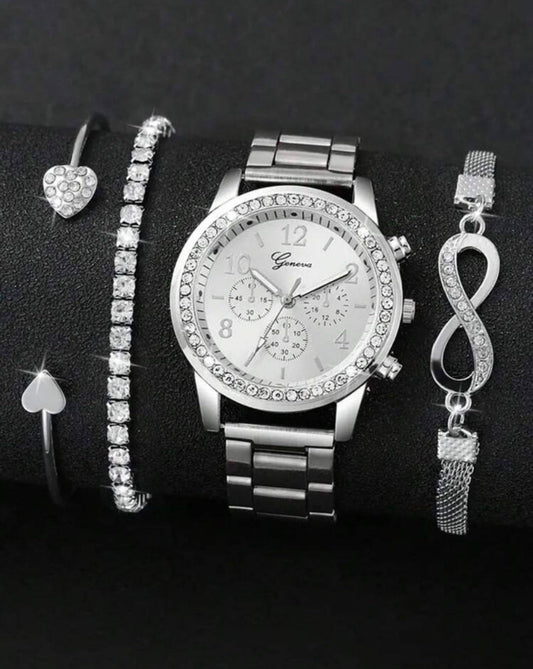 Aurevia Classic Watch and Jewellery set (4 Piece)
